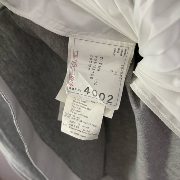 SACAI sz 2 S Gray Cotton Short Sleeve Tshirt White Side Pleats Zipper - Picture 12 of 13